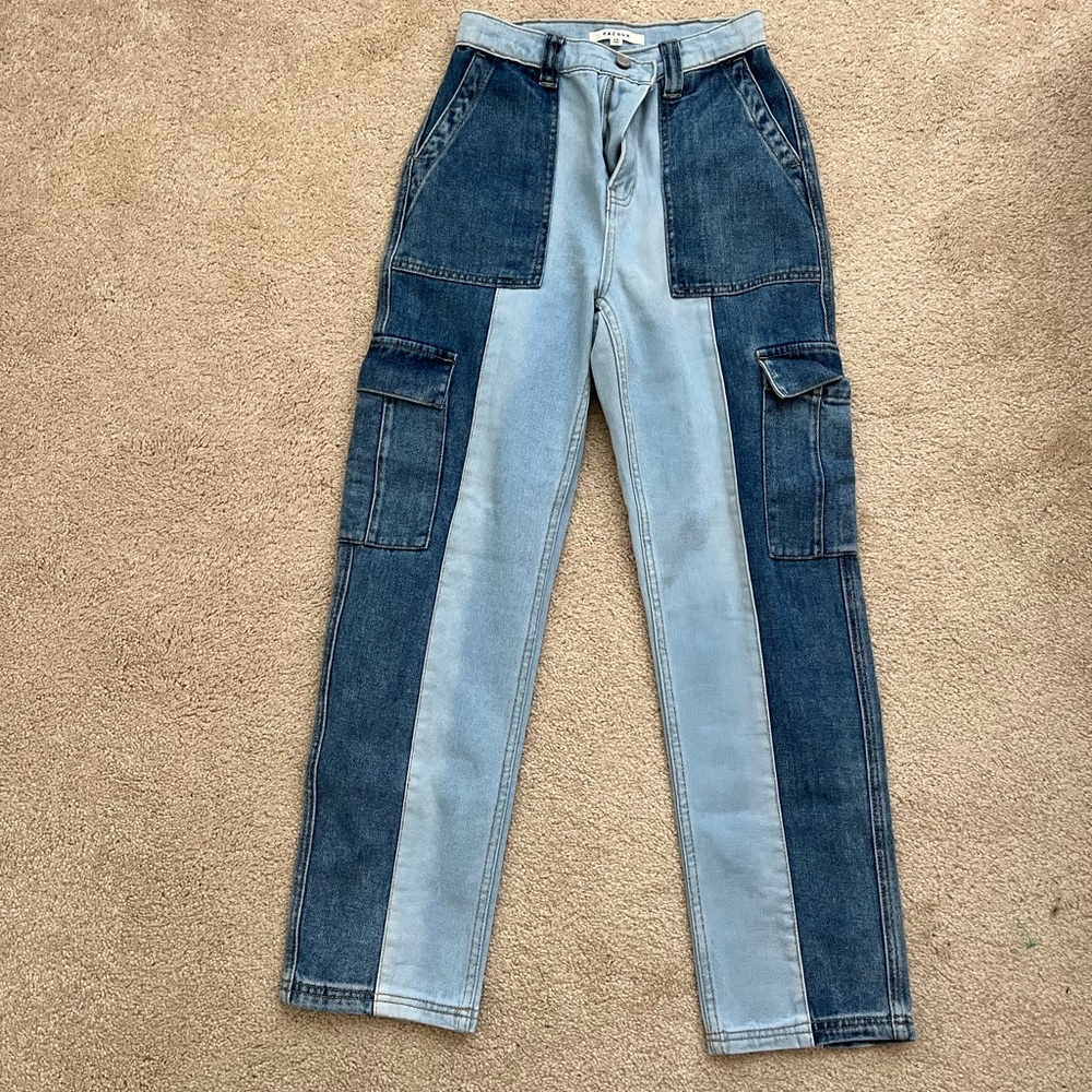 2 pairs of Pacsun jeans. Cropped are a size 24 and muti colored are size 25